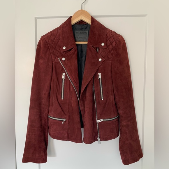 All Saints Jackets & Blazers - Women's Burgundy Suede Jacket